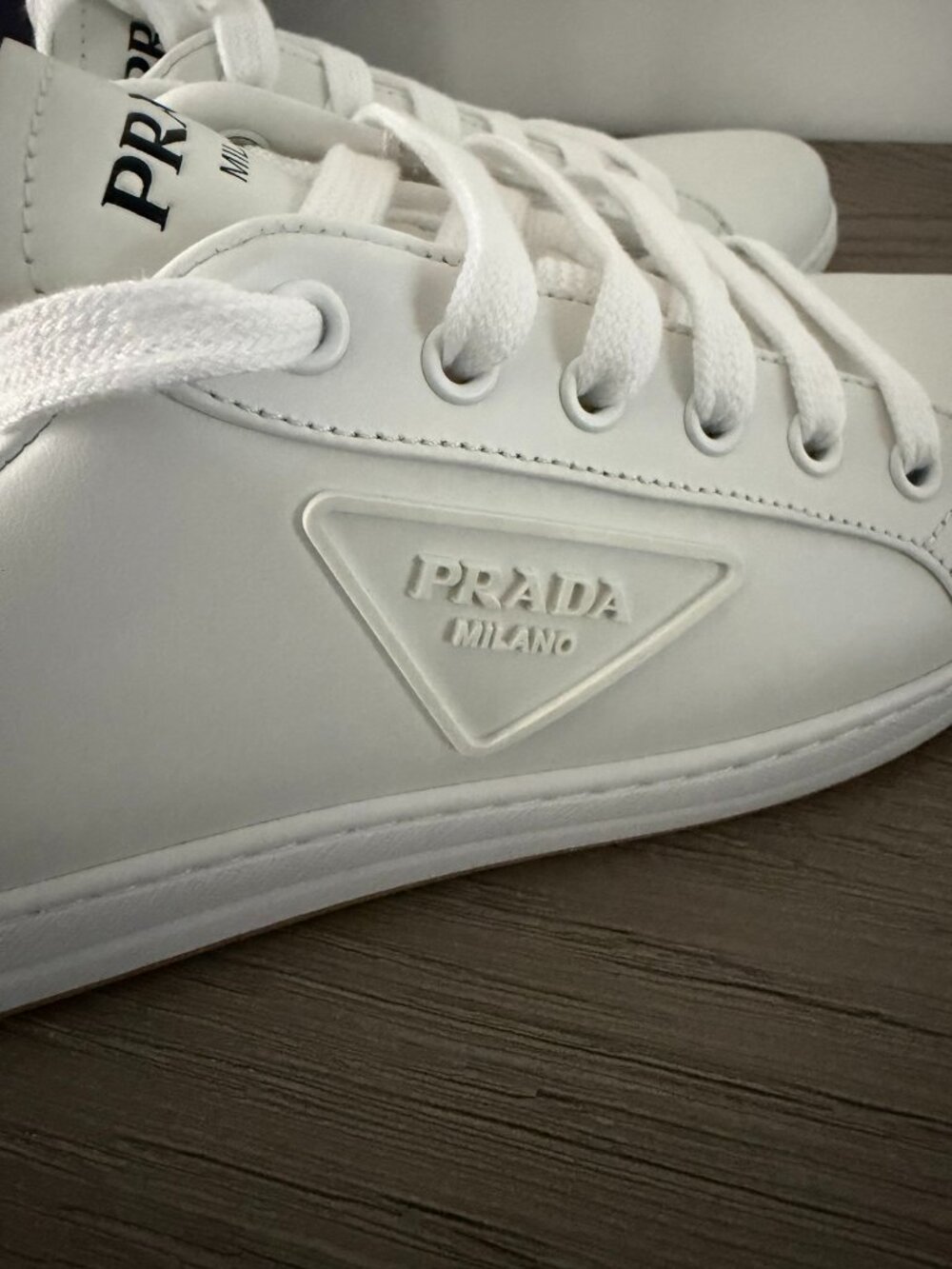 PRADA Calzature Donna Women's White/Tan Sneakers - Size 9 (39) - NEW! - Picture 6 of 14